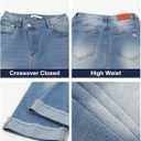 Genleck Wide Leg Cropped Jeans for Women Trendy High Waisted Crossover Boyfriend Jeans Mom Baggy Stretchy Denim (Blue, XS)