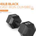 CAP Barbell Cast Iron Hex Dumbbell | Multiple Options,  40 LB DUMBBELL - Includes one 40 LB cast iron hex dumbbell for unilateral exercises, progressive loading, and home or gym strength training