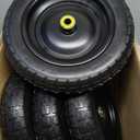 13 Inch Flat Free Wheels Tires 4.00-6 Solid Replacement with Universal 5/8" Axle Bore Hole, 16 Spacers and 8 Pins, for Wheelbarrow, Garden Wagon, Hand Truck, Trolley, Lawn Mower, 4 Pack (13" - 4P)