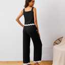 Women's 2 Piece Outfits Summer Sets Linen Sleeveless Crop Tank Top Wide Leg Pants Cruise Vacation Lounge Matching Sets (Black, XXL)