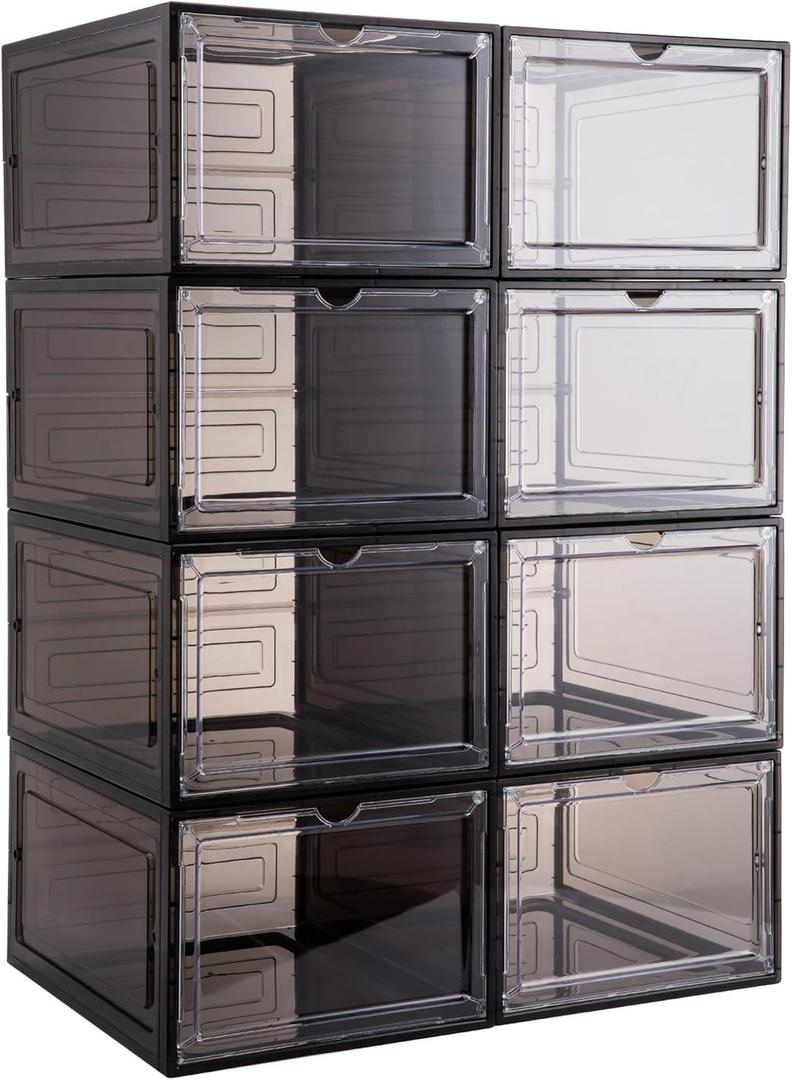 Attelite Upgrade Harder Solid Plastic Hat Organizer for Baseball Caps, 8 Pack Stackable Hat Storage Box with Clear Magnetic Door, Hat Rack(XL-Black)