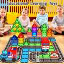 Magnetic Tiles Road Car Set, Toddler Magnetic Building Blocks Toys for 3 4 5 6 7 Year Old Boys Girls, Kids Montessori STEM Sensory Preschool Classroom Educational Learning Games Easter Birthday Gifts (Multicolor8)