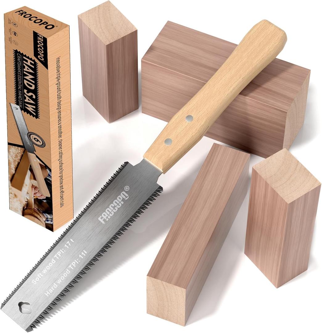Frocopo Hand Saw Woodworking Tools, 6-Inch Pull Saw, Flexible Double-Edge Blade 17/11 TPI, Japanese Flush Cut for DIY Craft, Non-Slip Wood Handle, Sharp & Lightweight for Woodworking and Garden Trim