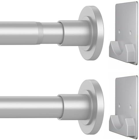CorkLatta Matte Silver Shower Curtain Rod,1 Inch Diameter Stainless Steel Adjustable Spring Tension Rods 32 to 80",with Holders,Anti-Slip,Curtain Rods No Drilling(1 Pack)