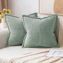 MIULEE Spring Decorative Throw Pillow Covers for Couch Bed Livingroom 18x18 Inch Set of 2 Greyish Green Boho Accent Throw Pllows Broadside Striped Patchwork Soft Corduroy Summer Pillowcases