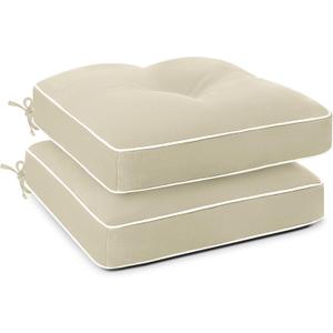 Favoyard Patio Chair Cushions 19 x19 Inch Water Resistant & 3-Year Color Fastness Outdoor Chairs Cushion for Seat Dining Rocking Wicker Chair Cushion With Tie Straps Tufted Square Pads, Beige, 2 Pack