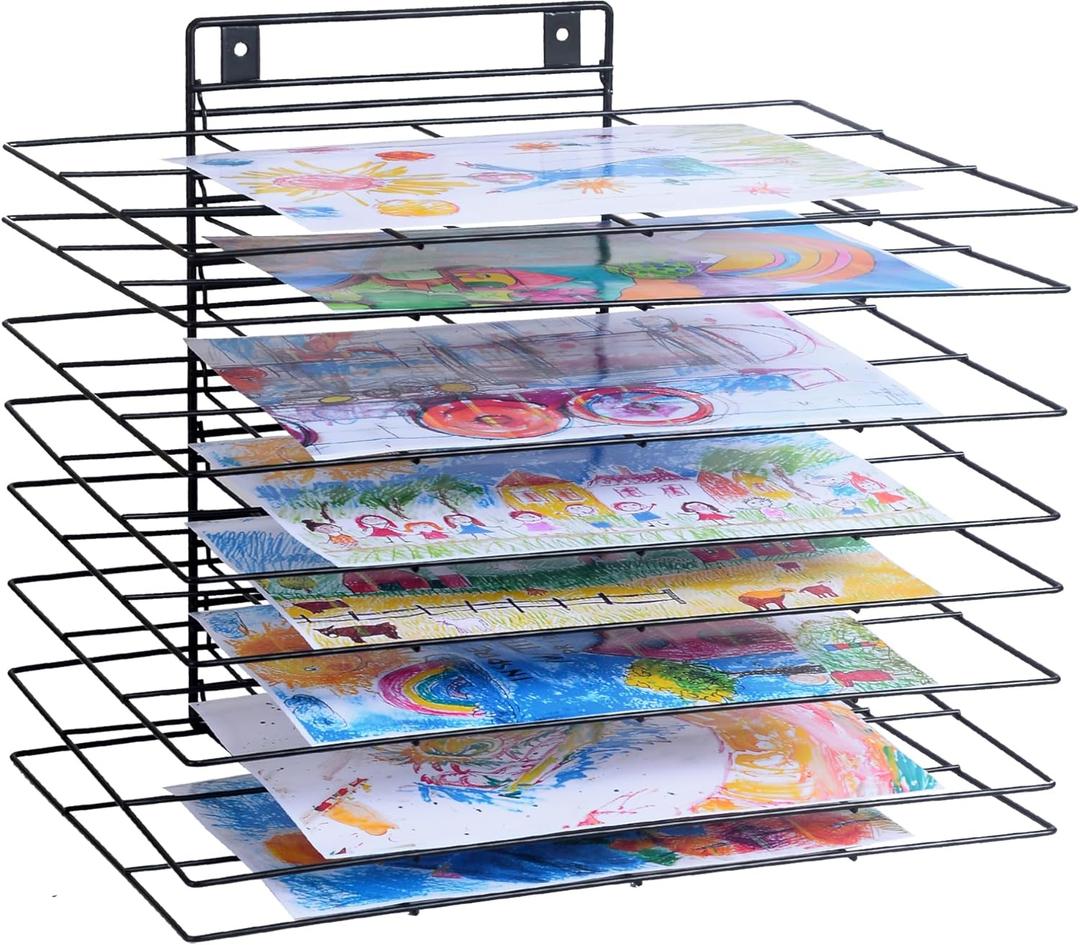 Premium Iron Art Drying Rack with 8 Removable Shelves for Classroom - 16.1 x 11.9 x 13.8 Inches - Art Storage Organizer and Painting Drying Shelf (Wall-Mounted)
