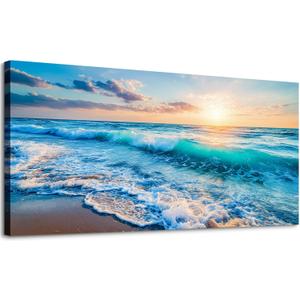SLYCAY Large Wall Art for Living Room, Ocean Sunset Landscape Canvas Wall Art Prints, Nature Coastal Wall Decor Beach Prints Paintings Dining Room Bathroom Kitchen Artwork 24"X48"