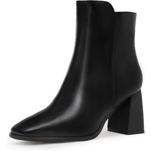 IDIFU IN3 Ankle Boots for Women Square Toe Short Heeled Booties GoGo Chunky Block Heel Dress Boots Comfortable Fashion Cute Fall Booties (Black)