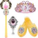 Disney Princess Dress Up Accessory Set Belle Tiara, Shoes, Wand and Comb Set for Little Girls Role Play Time Costume Toys for 3-6 Years