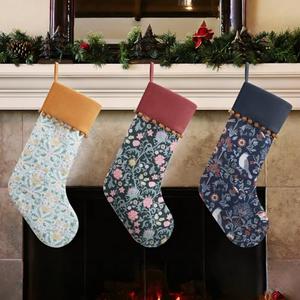 Jamntower 3pcs 18 Inches Floral Christmas Stocking Flower Pattern Printed Velvet Christmas Stockings Large Hanging Socks for Family Xmas Tree Party Holiday Decoration Gift