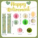 Retirement Party Decorations Set Women - 14 Pcs Green Gold Banner Happy Retirement Door Hanging Banners Paper Flowers Balls Fans Set for Women Men Sage-Green Retire Party Decor Supplies