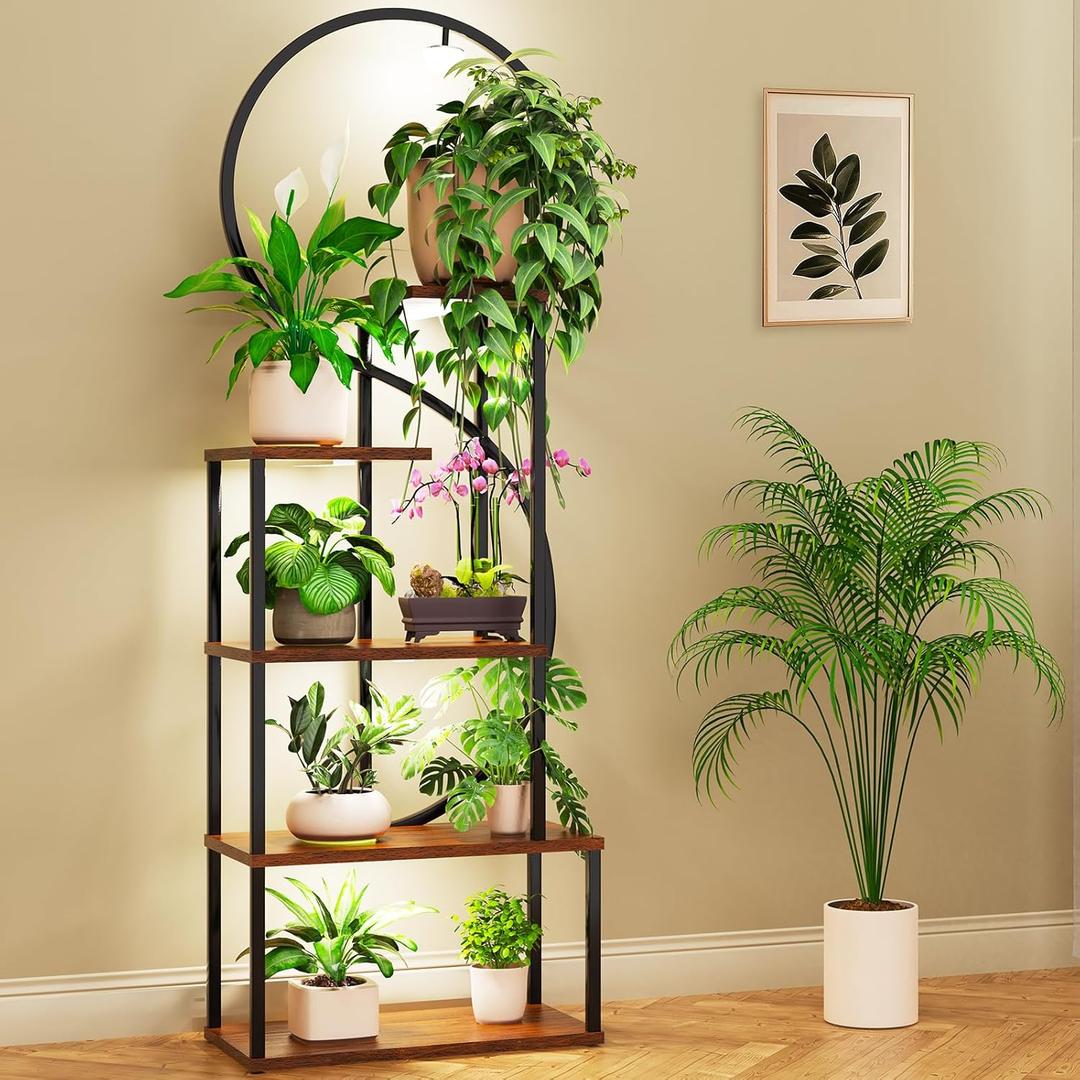 Plant Stand Indoor with Grow Lights, Large Plant Stands for Indoor Plants Multiple, 67" Tall Plant Shelf Indoor with 5 Lights Tiered Plant Holder, Lighted Corner Plant Stand for Home Decor