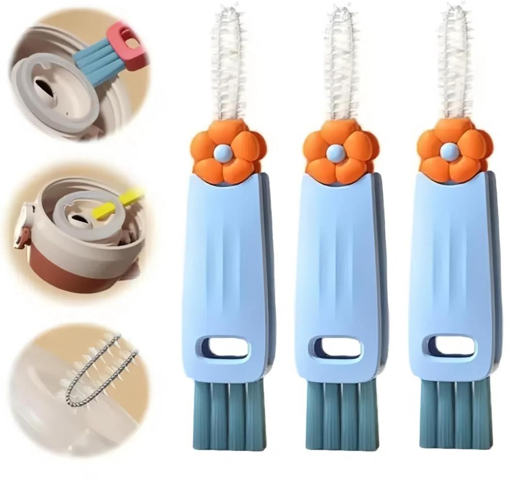 3 in 1 Cup Lid Cleaning Brush, 2025 New Multifunctional Water Bottle Cleaner Brush Set for Bottle Gap Tight Spaces Cup, Portable Cup Lid Gap Cleaner, Home Kitchen Crevice Brush Tools (Blue)