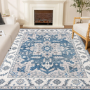GATWOBR Living Room Rug 8x10 Machine Washable Navy Blue Vintage Bedroom Rugs with Rubber Backing - Oriental Large Indoor Soft Floor Carpet for Dining Room Under Table Home Office