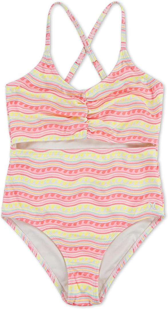 Hurley Girls' 1-Piece Cut Out Swim Suit (Pink Flamingo), Size: 12