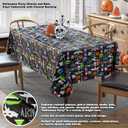 Newbridge Halloween Party Ghosts and Bats 52 x 70 Inch Rectangle Vinyl Tablecloth with Flannel Backing, Spooky Black Ghost and Bat Print, Easy Care Wipe Clean Table Cover