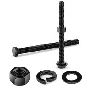 1/4-20 x 6 Inch Hex Head Screw Bolt, Nuts, Flat & Lock Washers, 20Pcs 18-8 (304) Stainless Steel, Fully Threaded, Black Oxide by SG TZH