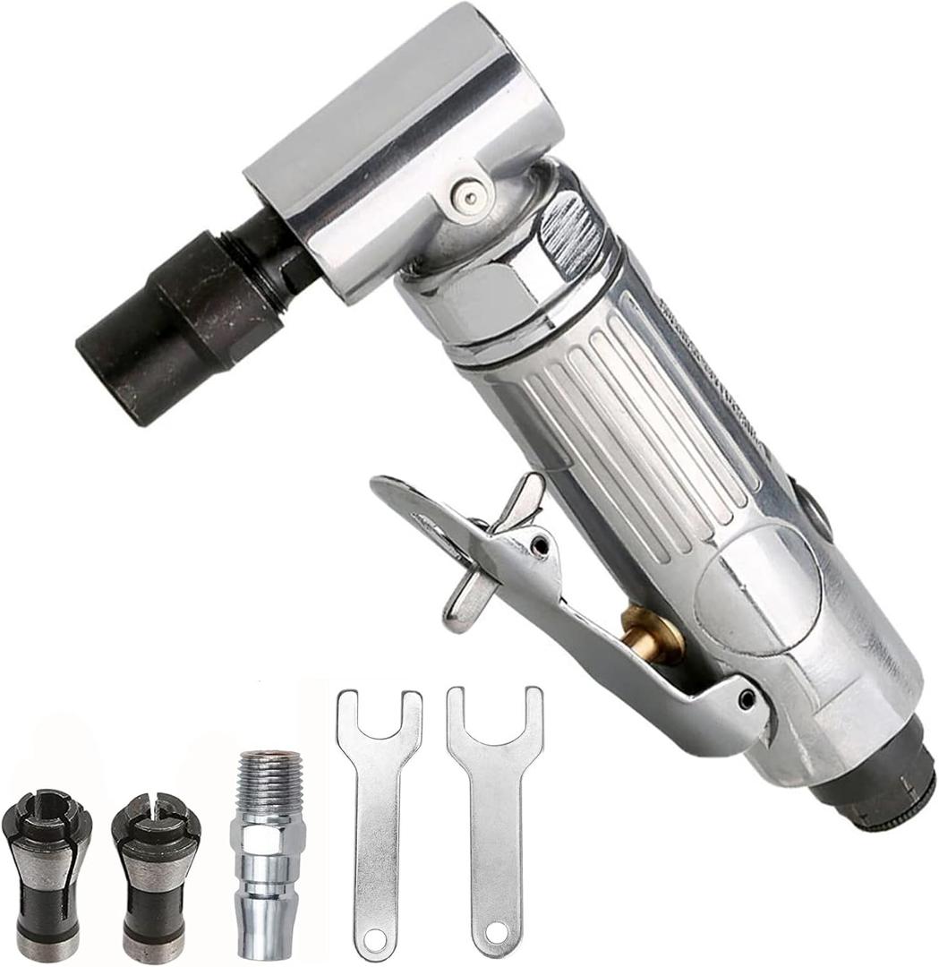 Air Die Grinder,Right Angle,20000 RPM Free Speed,1/4"(6MM) & 1/8"(3MM) collet, Safety Lock, Polishing Tool