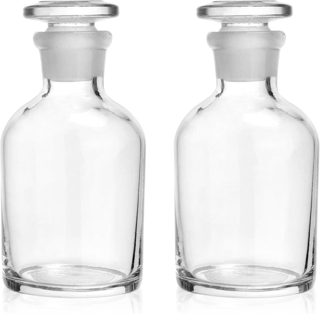 2 Packs Glass Reagent Bottle,Narrow Mouth Borosilicate Glass Reagent Bottle, with Standard Ground Glass Stopper for Labs (Clear, 125ML)