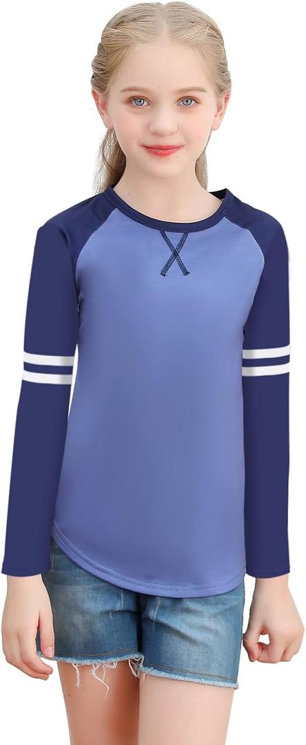 Girl's Shirts Girl Tee Cat Short Sleeve Printing Girl Striped Tops Star Girl Tee Pullover Shirt Tees Blouses (10-11 Years, B2-blue)