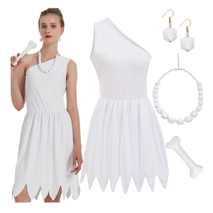 Halloween Family Costume for Women 2024 White Dress Outfit with Necklace Accessories, Size M