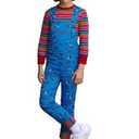 LOKETA Kids Boys Girls Chucky Costume Halloween Rainbow Stripe Jumpsuit Good Guys Doll Cosplay Overall (140(8-9Years)), M