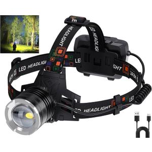 LED Rechargeable Headlamp, 99,000 Lumens Head Lamps (Include attery) Super Bright Long Distance Headlamps with 5 Mode Waterproof, 90 Adjustable Head Lights for Forehead Adults Outdoor Camping