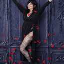 SILUI Women's Summer Dress Western Sexy Double High Slit Deep V Neck Plus Size Sundresses Thigh Split Maxi Club Party Dresses (Black)