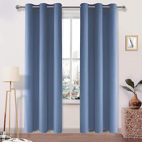 DWCN Dusty Blue Curtains 84 Inches Long, Thermal Blackout Bedroom Drapes, Solid Grommet Room Darkening Panels - W42xL84 Inch, 1 Pair