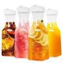 Set of 4 Plastic Carafe with Lid, 1 Liter Mimosa Bar Supplies, Large Square Base Juice Containers, Water Bottle, Milk Container, Clear Beverage Containers for Fridge - HAND WASH ONLY