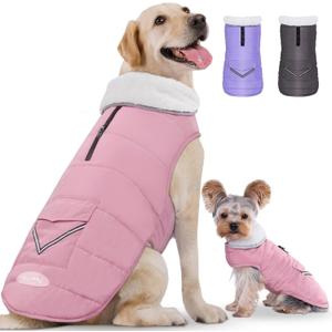iBuddy Dog Winter Jacket for X-Large Dogs, Easy on Dog Fleece Snow Coat Velcro Waterproof Pet Puffer Coat with Harness Hole Adjustable Reflective Quilted Pet Cold Weather Vest for Girl Female (Pink,XL)