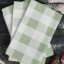 Sage Green Plaid Kitchen Towel White Dish Cloths Set of 2, Microfiber Soft Minimalism Buffalo Check Hand Towels, Modern Gingham Pattern Absorbent Quick Drying Dishcloths for Bath Sink 18 x 28 Inches