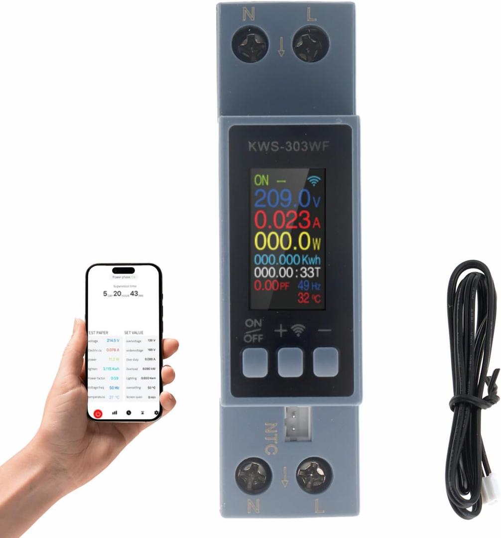 Power Meter, 8 in1 Smart Energy Monitor Switch Meter, Din Rail Tester Current Voltage Amperage Power Meter, Compatible with Smart Life/Tuya, AC 85-290V/40A