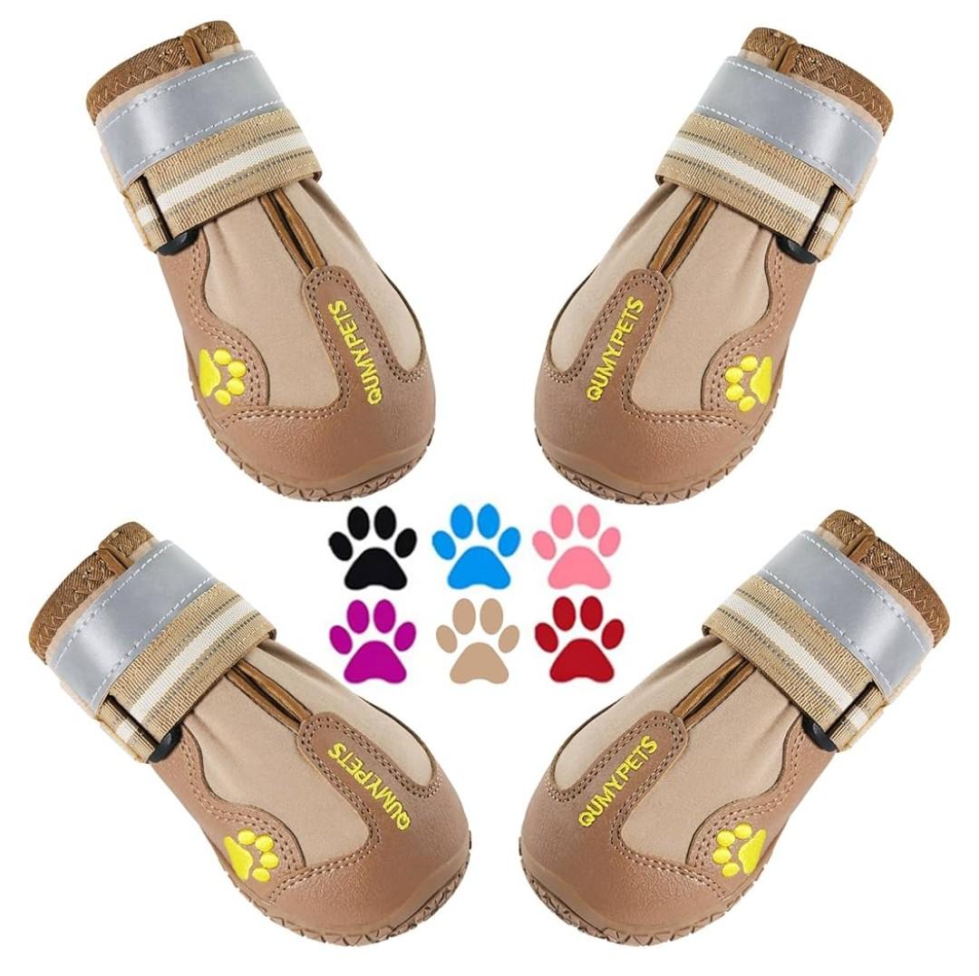 QUMY Dog Shoes for Large Dogs, Medium Dog Boots & Paw Protectors for Winter Snowy Day, Summer Hot Pavement, Water-Resistant in Rainy Weather, Outdoor Walking, Indoor Hardfloors Skid-Resistant Sole Size 7
