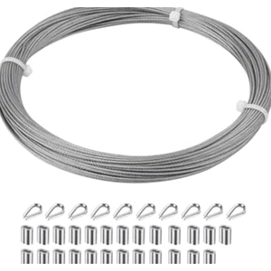 SIDAZON 1/16 inch Stainless Steel Wire Cable,100FT,Aircraft Cable Wire Rope Marine Grade, Length 7x7 Strand Core with Aluminum Sleeves and Thimbles