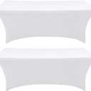 Eurmax USA Rectangular Fitted Spandex Table Covers 8ft Tablecloth Wedding Event Patio Table Decorations Stretch Table Cover for 8ft Folding Table (White,2 Pack)