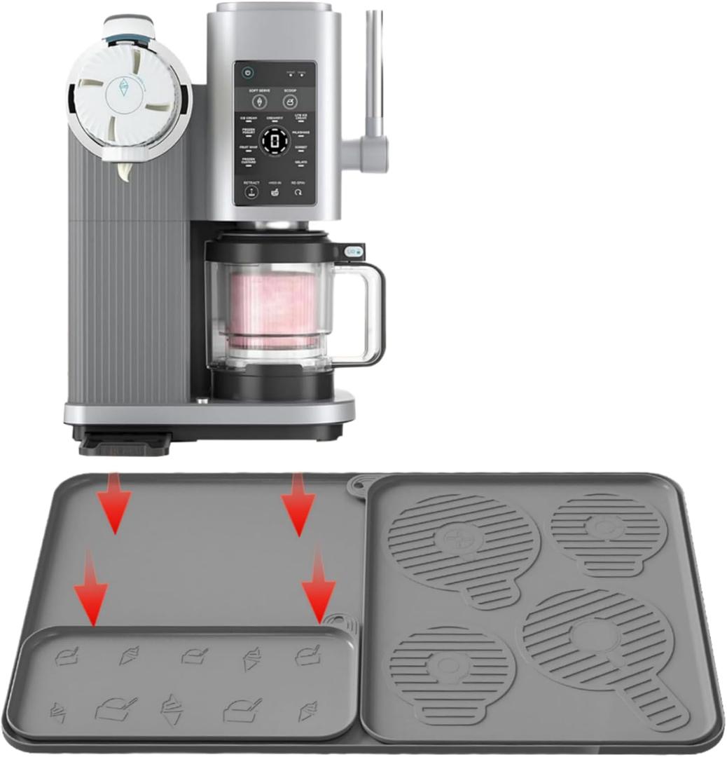 Compatible with Ninja Swril Creami Series 300/500/700 Models - 25 x 15 Countertop Mat, Silicone Coffee Mat with Drainage Groove, Thickened Design to Reduce Vibration Noise and Wear (Gray, Large) (Medium)