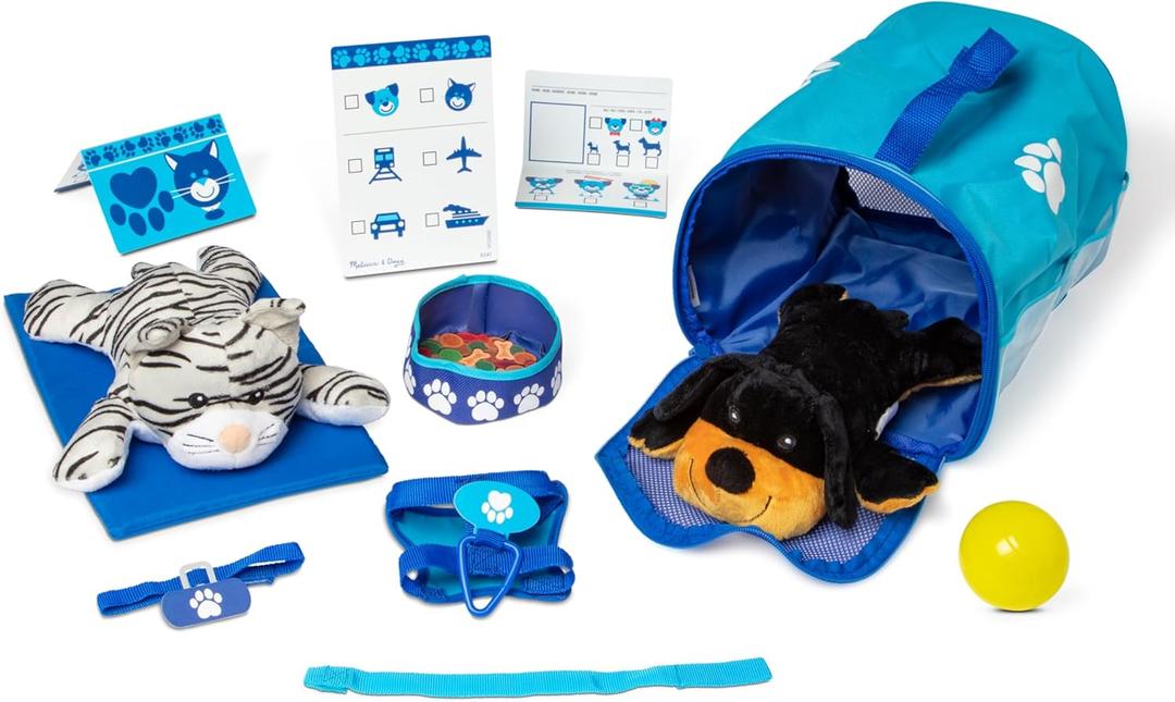 Melissa & Doug Tote & Tour Pet Travel Play Set with 2 Plush Stuffed Animals (15 pcs)