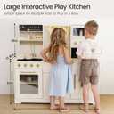 Tiny Land Play Kitchen for Kids, Toy Kitchen Set with Plenty of Play Features, New Modern Kids Wooden Play Kitchen Designed in Trendy Home Style with Curtains, Gift for Ages 3+, 43L x 40H x 14W Inches