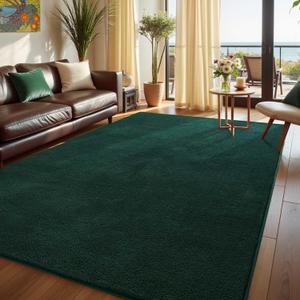 Green Rug for Bedroom Living Room, 5x7 Feet Memory Foam Soft Modern Indoor Fuzzy Shaggy Area Rugs, Low Pile Carpet for Kids Room Nursery Home Decor