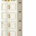 217QT Stackable Storage Bins with Lids & Rack, 5 Tier Large Capacity Foldable Storage Cabinet, Clear Collapsible Pantry Organizer for Home, Kitchen, Bathroom, Dorm, Office, White