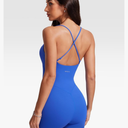 Womens Low Scoop Neck Athletic Adjustable Strap Rompers Jumpsuits Padded Bodysuit Shorts One Piece Tank Tops, S