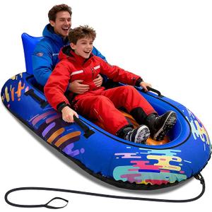 Snow Tube for Adults 2 Person, Heavy-Duty Inflatable Snow Sled with 600D Fabric Cover, Backrest, Tow Rope & Reinforced Handles, Hyperzoo Winter Toboggan–Ideal for Family & Friends