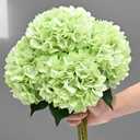 BLEUM CADE 4 Pcs Green Hydrangea Artificial Flowers with Stems, 18In Large Fake Green Flowers, Faux Hydrangea Flower for Home Decor Spring Wedding Table Centerpieces Decoration