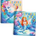 2PCS Paint by Number Sticker Book Travel Activities Essentials for Girls Kids Boys Ages 4-10 Road Trip & Airplane Toys & Long Car Rides, Birthday Present, Preschool Classroom Party Gifts (Mermaid,sea Animals)