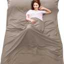 Sleeping Bag Liner Camping Travel Home Bed Sheet Lightweight Breathable Hotel Compact Sacks (Khaki, 70.8 * 82.7in)