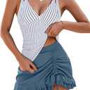 Blooming Jelly Womens Tankini Swimsuits Tummy Control Bathing Suit Two Piece Retro Swim Skirt Modest V Neck Swimwear M