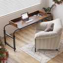 Furist Overbed Table with 360 Wheels, Queen Size Mobile Bed Desk, Recliner Table Over Bed Table Adjustable Height and Length Overbed Table with Heavy Duty Metal Leg for Hospital and Home use, 82 inches x 18 inches x 37 inches