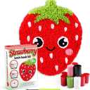Strawberry Latch Hook Mini Rug Kit, Strawberry DIY Valentine Craft for Kids Adults, Beginner Making Your Own Crochet Carpet, Printed Canvas Yarn Rug Hooking Kit, Cross Sewing, Christmas Gift for Home Decor